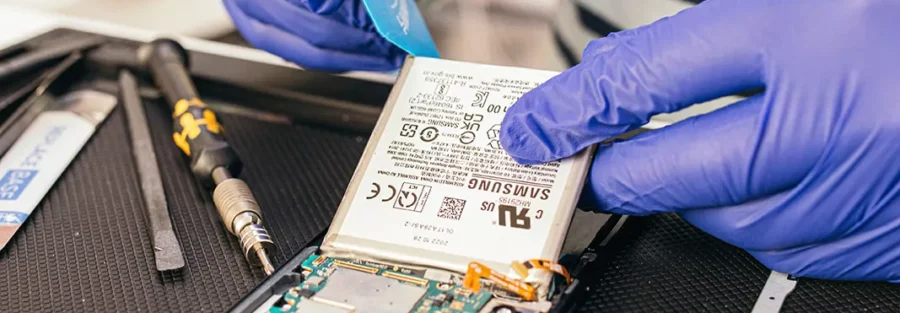 Samsung Galaxy phone being repaired on a workbench at iTech Norwich