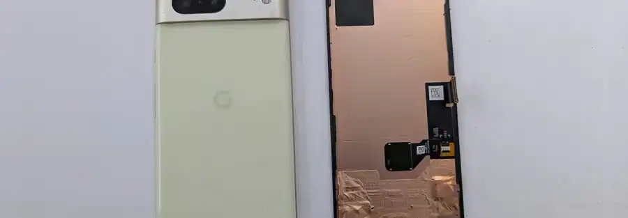 Google Pixel 7 and genuine replacement screen on the repair bench at iTech Norwich