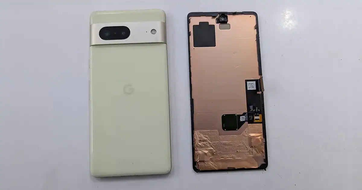 Google Pixel 7 and genuine replacement screen on the repair bench at iTech Norwich