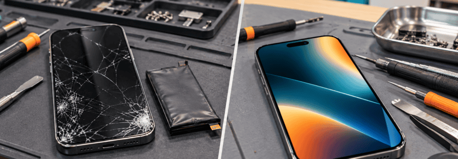 2026 repair vs replace cost comparison infographic for iPhones, Samsung and MacBooks in Norwich